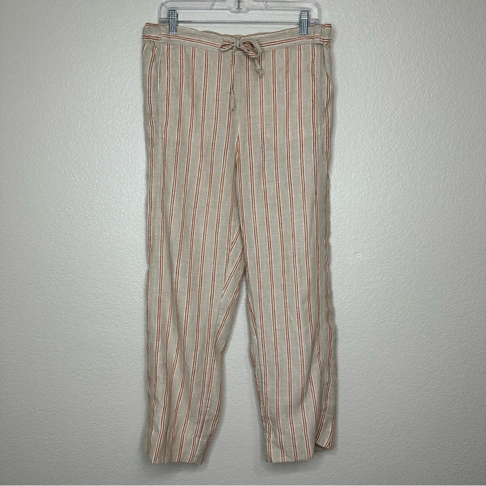 Coldwater Creek 100% Linen Striped Pull On Pants, Sz Medium